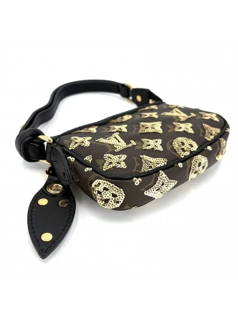 Louis Vuitton Handbag Monogram Eclipse Sequin Mini Pochette Brown Black Gold